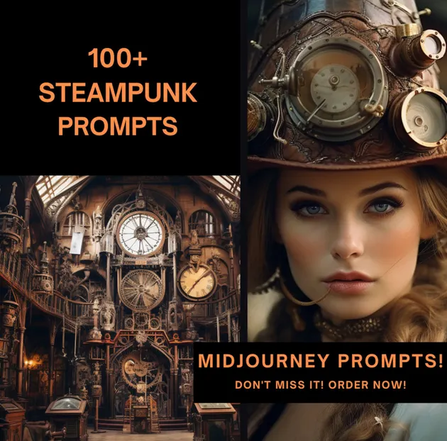 Скачать курс «[Botbrush] 100+ Midjourney Steampunk Prompts. Трендовые стимпанк промпты для Миджорни» — слив курса