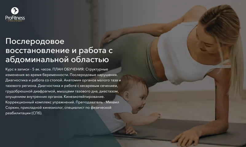 Скачать курс «Послеродовое восстановление и работа с абдоминальной областью (Михаил Соркин)» — слив курса