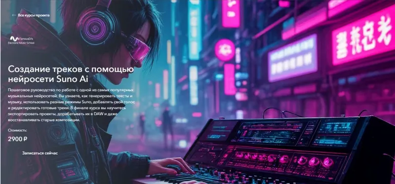 Скачать курс «[FamousDJs] Создание треков с помощью нейросети Suno Ai (Александр Владимиров)» — слив курса