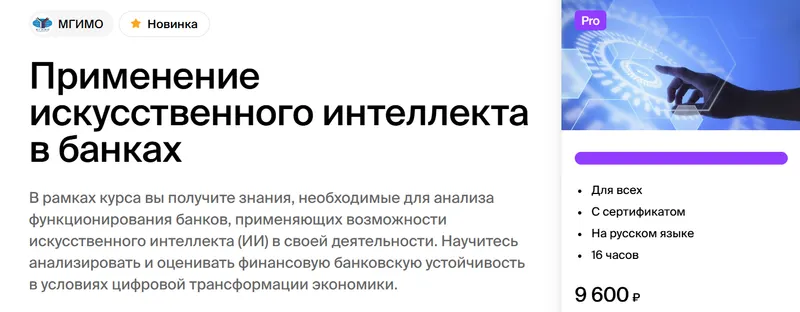 Скачать курс «[МГИМО] Применение искусственного интеллекта в банках (Галина Панова)» — слив курса