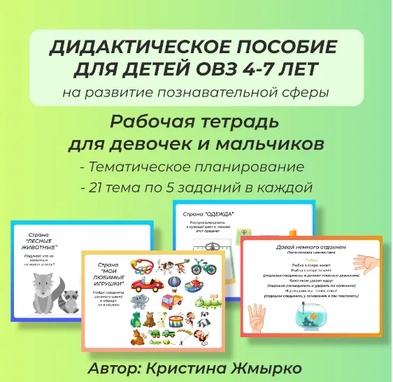 Скачать курс «Дидактическое пособие для детей ОВЗ на развитие познавательной сферы (Кристина Жмырко)» — слив курса