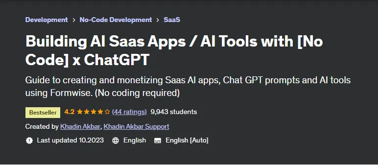 Скачать курс «[Udemy] Разработка AI Saas приложений с помощью AI инструментов без кодинга ChatGPT (Khadin Akbar, Хадин Акбар)» — слив курса