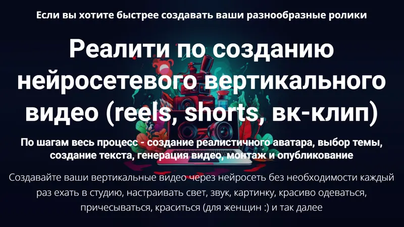 Скачать курс «Реалити по созданию нейросетевого вертикального видео, reels, shorts, вк-клип (Дмитрий Зверев)» — слив курса