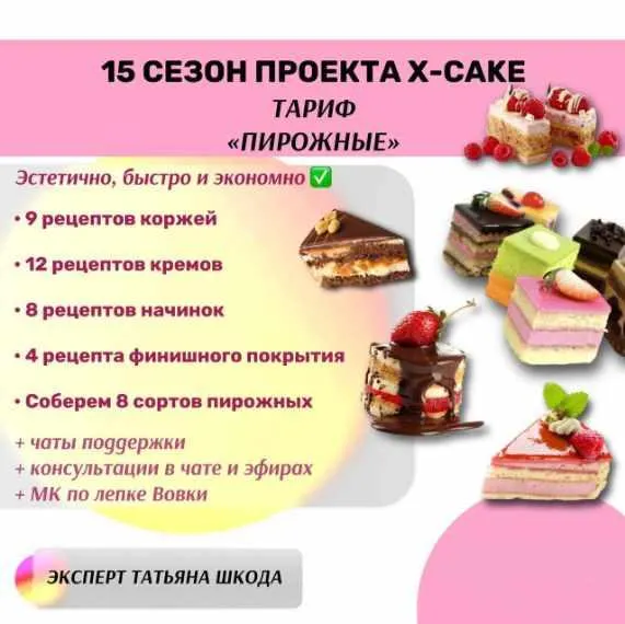 Обложка курса «[shkoda_pro.cake.ru]15 сезон проекта X-cake. Тариф Пирожные (Татьяна Шкода)»