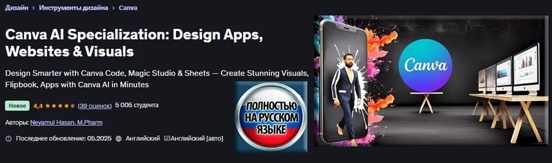 Скачать курс «[Udemy] Специализация Canva AI: разработка приложений, веб-сайтов и визуальных эффектов (Неямул Хасан)» — слив курса