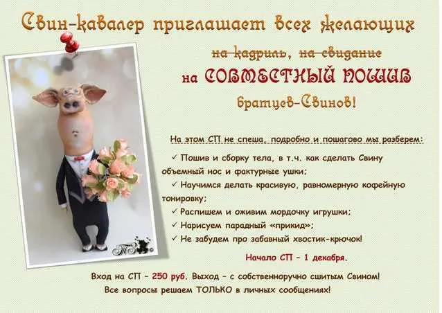 Скачать курс «[Шитье игрушки]  Совместный пошив Свина (Татьяна Зуева)» — слив курса