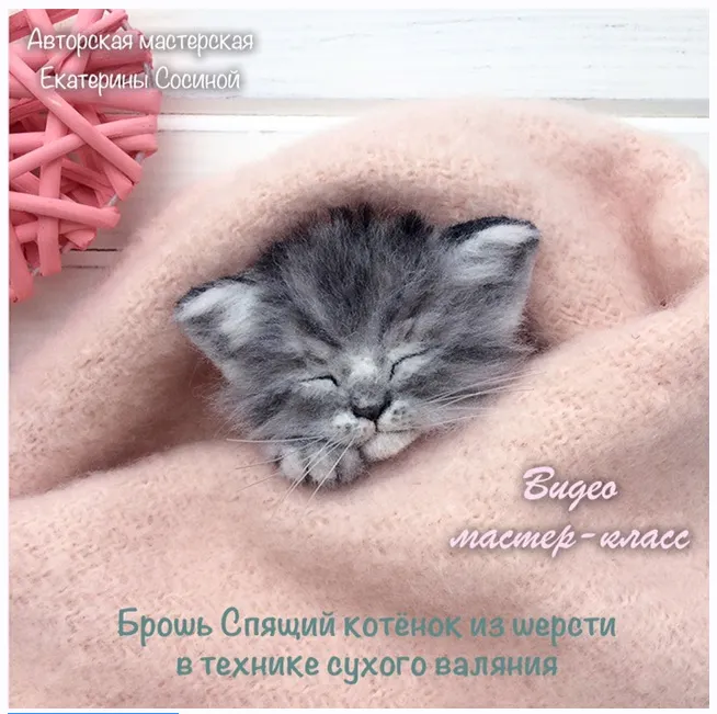 Скачать курс «Брошь Спящий котенок из шерсти (Екатерина Сосина)» — слив курса
