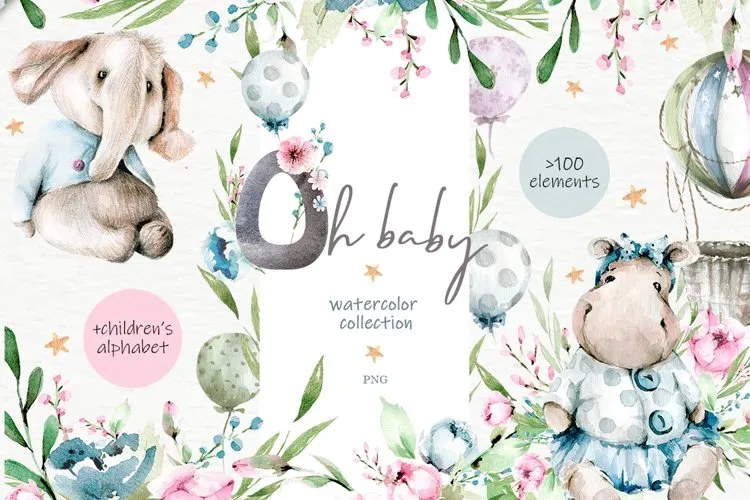 Скачать курс «[CreativeMarket] Oh baby. Watercolor collection (60secondsArt)» — слив курса