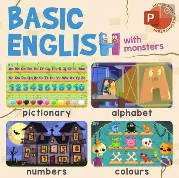 Скачать курс «[Language Stuff] Basic English with Monsters. PowerPoint Presentation (Андрей Хрулёв, Женя Плясунова)» — слив курса