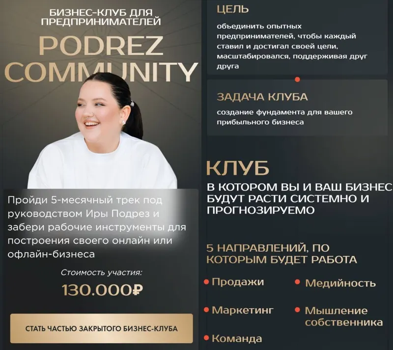 Скачать курс «Бизнес клуб для предпринимателей PODREZ Community (Ирина Подрез)» — слив курса