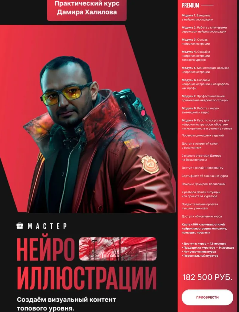 Скачать курс «НЕЙРО ИЛЛЮСТРАЦИИ Тариф PREMIUM (Дамир Халилов)» — слив курса