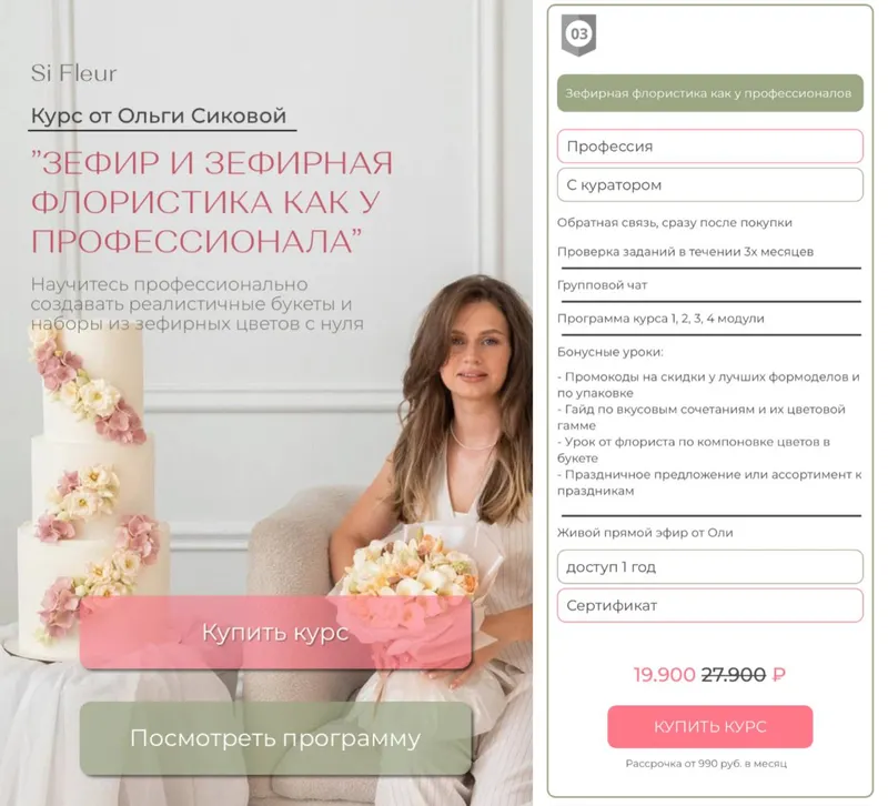 Скачать курс «Зефирная флористика, как у профессионала. Тариф 3. Профессия «Зефирный флорист» (Ольга Сикова)» — слив курса