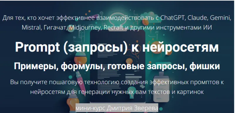 Скачать курс «Prompt запросы к нейросетям (Дмитрий Зверев)» — слив курса