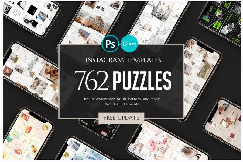 Скачать курс «[PSD + Canva] 760 Шаблонов Instagram Puzzle - Mega Bundle» — слив курса
