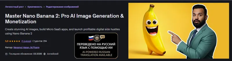 Скачать курс «[Udemy] Master Nano Banana 2: Генерация и монетизация изображений на основе ИИ (Neyamul Hasan)» — слив курса