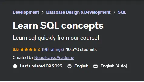 Скачать курс «[Udemy] Изучение концепций SQL (Neuralclass Academy)» — слив курса