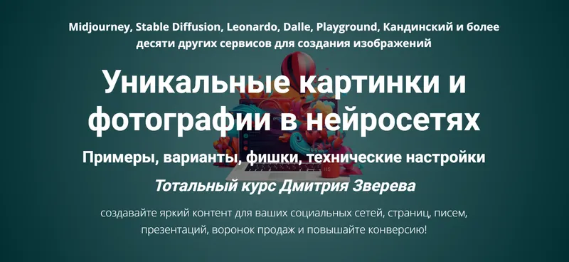Скачать курс «Уникальные картинки и фотографии в нейросетях (Дмитрий Зверев)» — слив курса