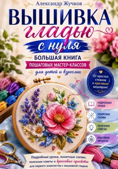 Скачать курс «Вышивка гладью с нуля. Большая книга пошаговых мастер-классов (Александр Жучков)» — слив курса