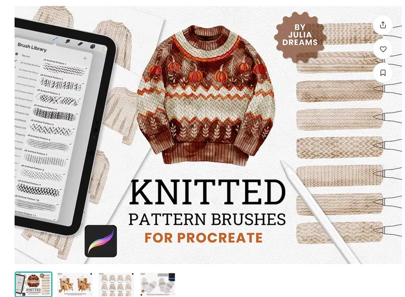 Скачать курс «[CreativeMarket] Knitted Pattern Procreate Brushes (Julia Dreams)» — слив курса