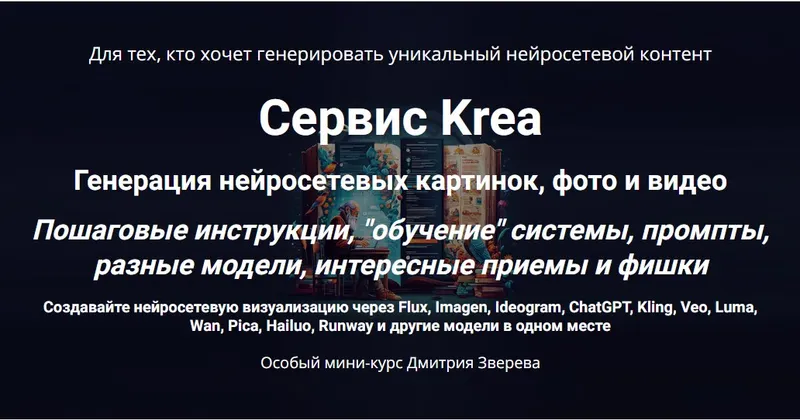 Скачать курс «Сервис Krea. Генерация нейросетевых картинок, фото и видео. Тариф Мини-курс по сервису Krea (Дмитрий Зверев)» — слив курса